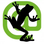 Logo des SEO-Tools Screaming Frog Spider, das die Silhouette eines Frosches auf einem grünen @-Symbol zeigt, mit dem Text "SEO WEBSITE AUDIT".